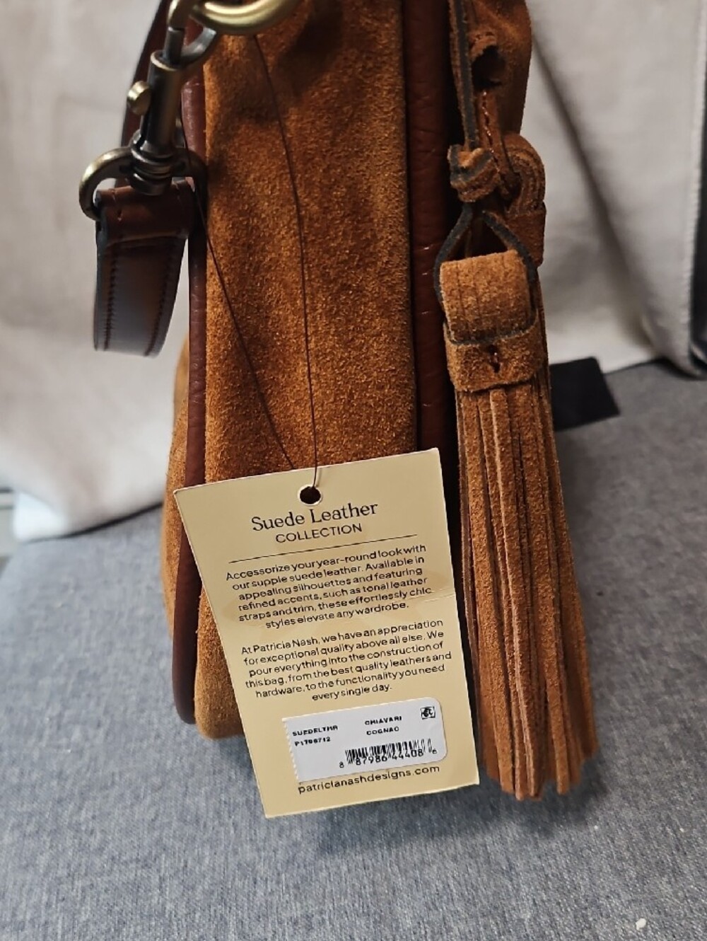 Beautiful Patricia Nash Suede Tassel Hobo Bag in Cognac Brown NWT - Picture 13 of 16